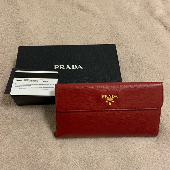 Prada Fuoco Saffiano metal leather long flap wallet - Picture 4 of 4